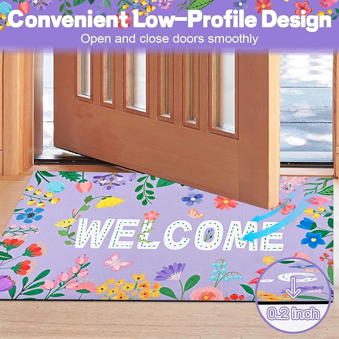 Likiyol Floral Door Mat Outside Entrance, Colorful Flower Welcome Mat Front - Image 6