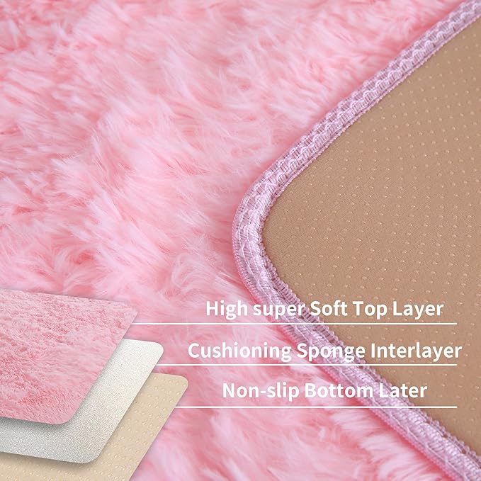 KCHOWUA Pink Fluffy Fuzzy Small Area Rugs - Image 4