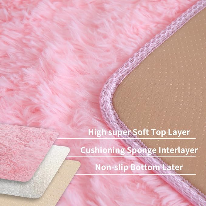 KCHOWUA Pink Fluffy Area Rug for Girls' Bedroom, Large Soft Furry Carpet for - Image 4