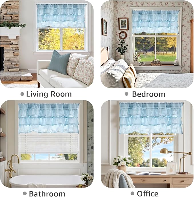 jinchan Blue Ruffled Valance Curtain - Image 7