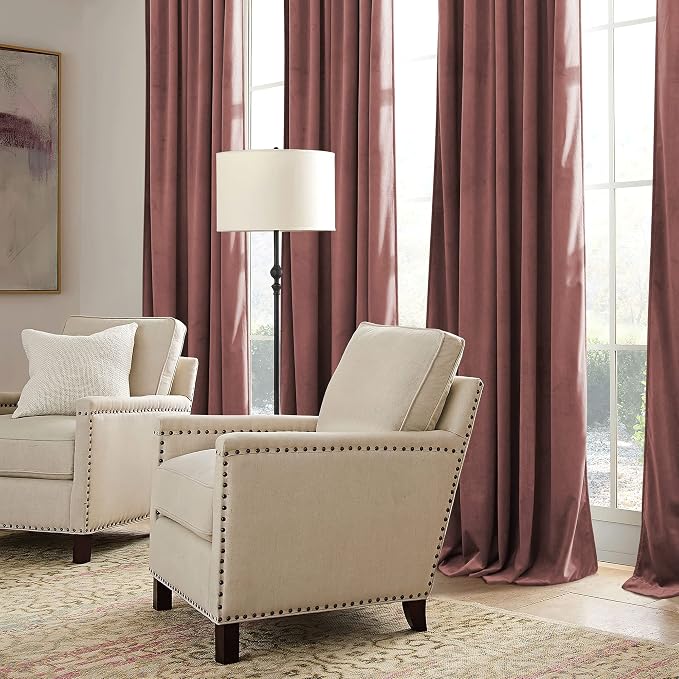 RYB HOME Dusty Pink Velvet Curtains 108 inch, Darkening Window Curtains - Image 5