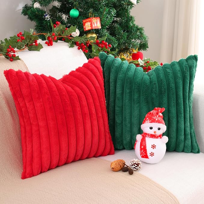 Pallene Faux Fur Plush Christmas Throw Pillow Covers 16x16 Set of 2, Luxury - Image 4
