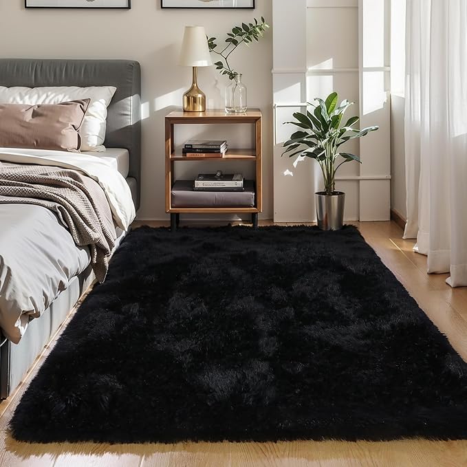KICHOWUA 3x5 Black Fluffy Shag Rug - Image 7