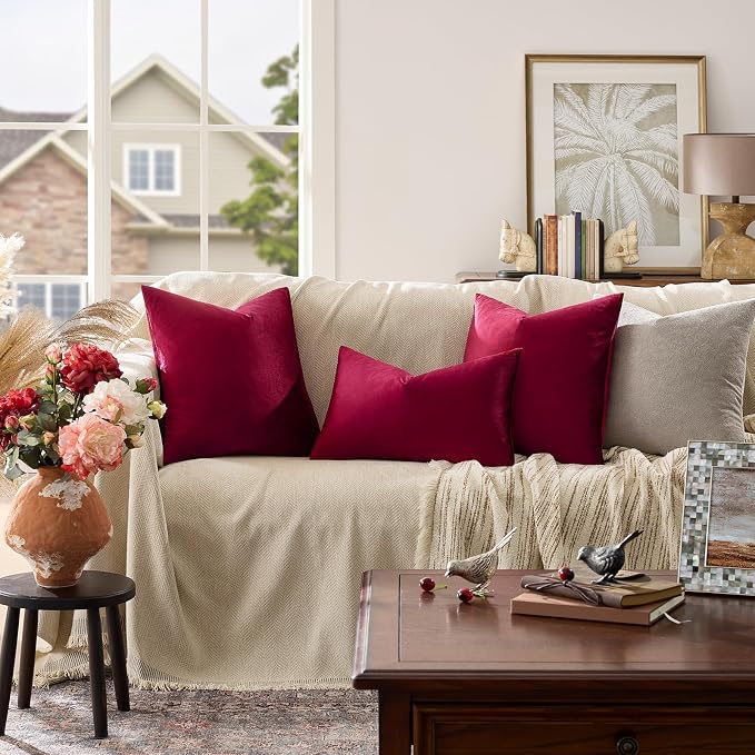 GIGIZAZA Burgundy Pillow Covers 26x26: Pack of 2 Throw Pillows Soft Solid Covers - Image 2