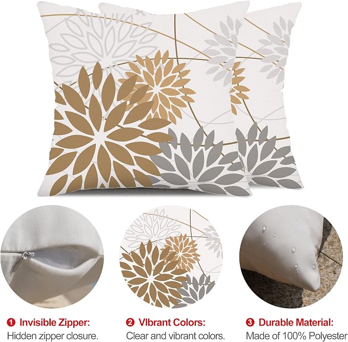 DFXSZ Brown Grey Outdoor Pillow Cover 20X20 Inch Set of 2 Outdoor Waterproof - Image 6