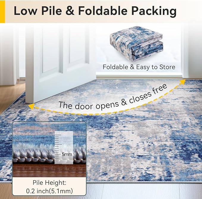 Washable Area Rugs Square 8ft Non-Slip Modern Abstract Soft - Image 4