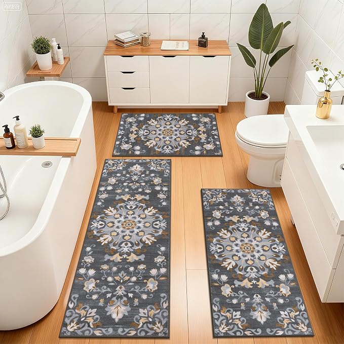 HEBE Washable Kitchen Rugs Sets of 3, Non Slip Absorbent Kitchen Rugs and Mats - Image 8