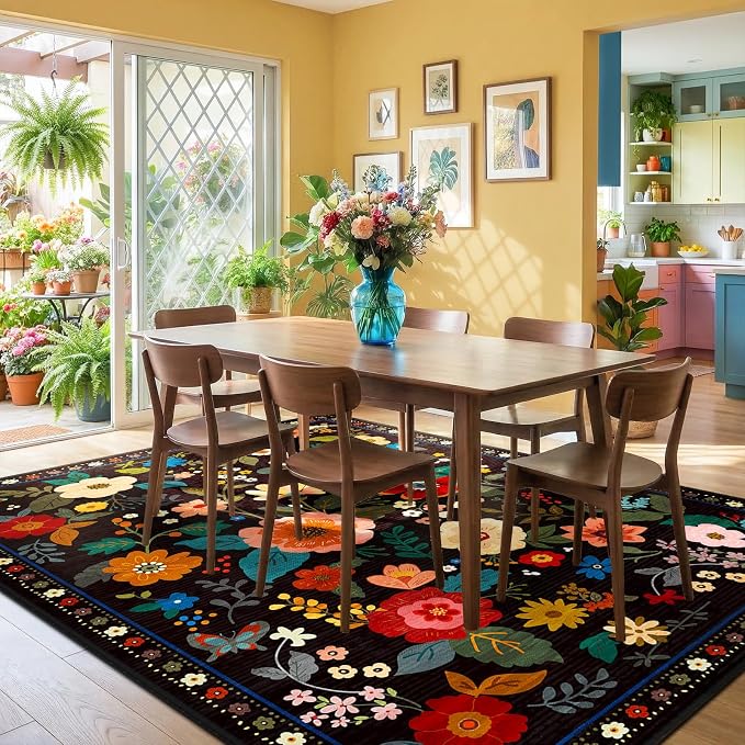 RELEANY Floral Nursery 9x12 Area Rugs Washable Print Boho Cute Carpet Non Slip - Image 2