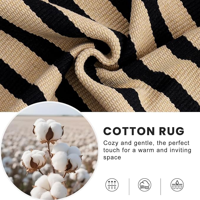 OLANLY Brown and Black Striped Rug 2' x 3' – Washable Cotton Doormat - Image 7