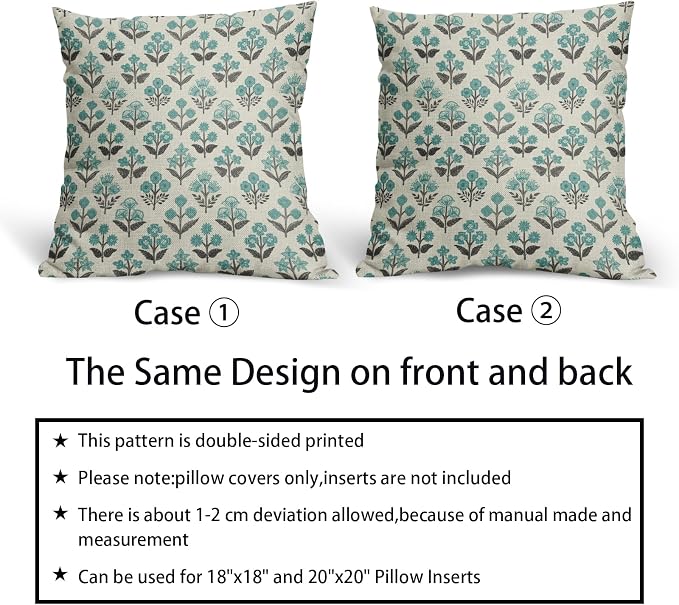 Black Teal Floral Pillow Covers 16x16 Inch Set of 2, Spring Summer Vintage - Image 6