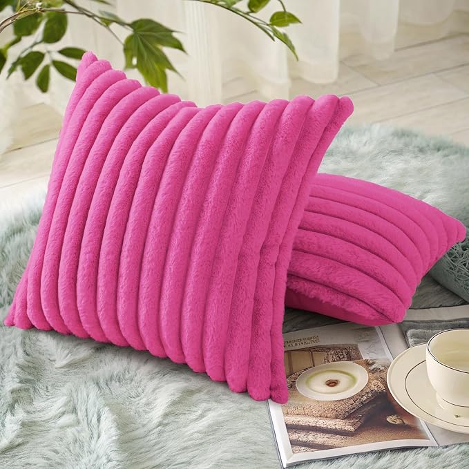 decorUhome Summer Cozy Faux Fur Throw Pillow Covers 20x20 Set of 2 Decorative - Image 4