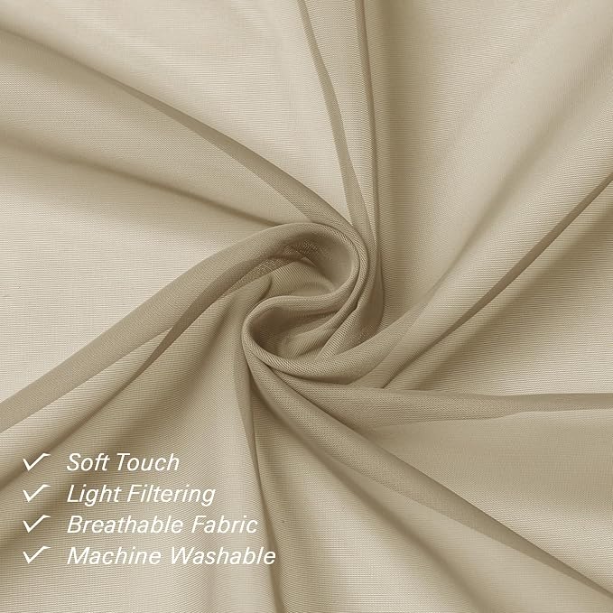 Lecloud Taupe Sheer Curtains 90 Inches Long 2 Panels, Elegant Light Filtering - Image 5