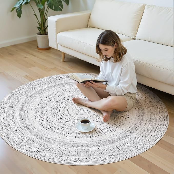 cotiled 5x5 Round Area Rug Living Room: Washable Boho Rugs - Image 5