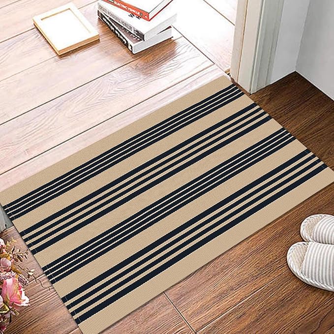 KOZYFLY Striped Front Door Mat 2x3 Ft Brown and Black Cotton Washable Indoor - Image 7
