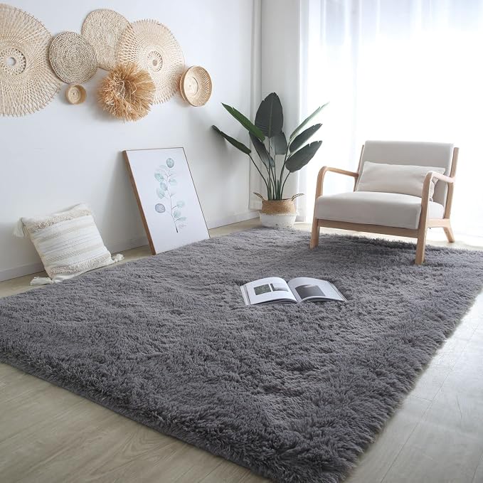 CAIYUECS Grey Area Rug for Living Room: Indoor Ultra Soft Shag Plush Rugs for - Image 3