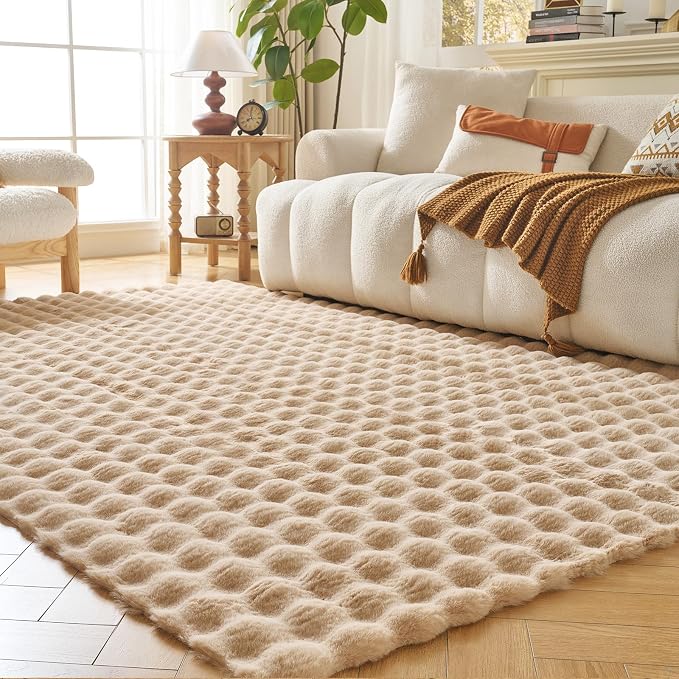 Lotus Karen Fluffy Khaki Rug for Living Room Bedroom, 4x6 Big Bubble Plush shag - Image 8