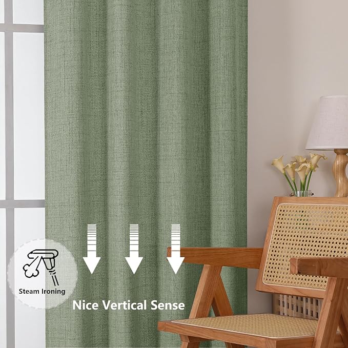 Chyhomenyc Green Kitchen Curtains 22 Inch Length, Light Filtering Faux Linen - Image 7