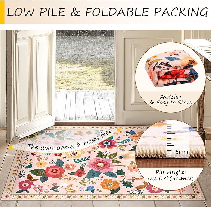 RELEANY Floral Nursery 2x3 Area Rugs Washable Print Boho Cute Carpet Non Slip - Image 5