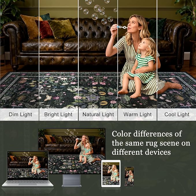 9x12 Area Rugs Living Room Rug: Vintage Washable Rug Floral Soft Carpet Indoor - Image 5