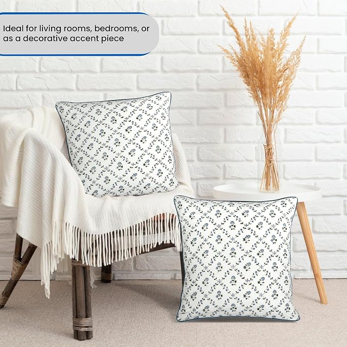 Ridhi Block Print Powder Blue Pillow Cover 18" x 18" Decorative Couch Pillows - Image 2