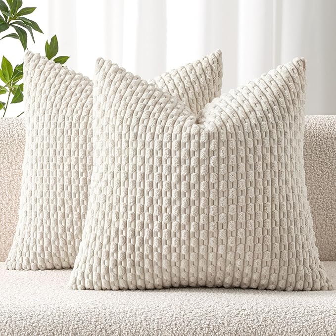 MIULEE Pack of 2 Decorative Throw Pillow Covers 18x18 Inch Soft Boho Striped by MIULEE