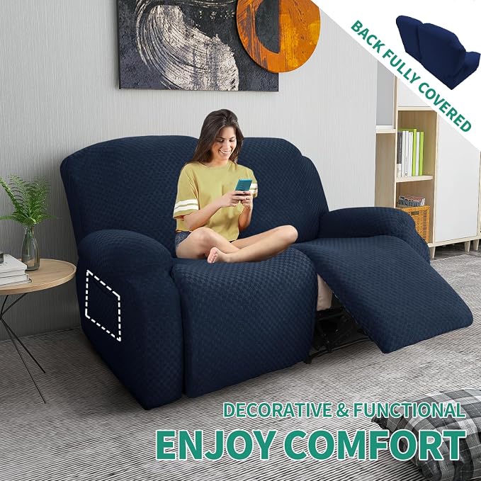 YEMYHOM 6 Pieces Stretch Loveseat Recliner Slipcover Jacquard Recliner Sofa - Image 2