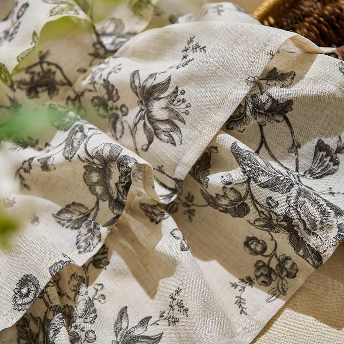 jinchan Amlie Ruffled Floral Valance Curtain Shabby Chic Linen Kitchen Valance - Image 7