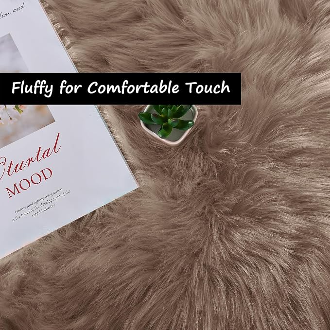 Goolela Fluffy Faux Fur Rug for Bedroom 4x6 Light Brown Beige Sheepskin Fuzzy - Image 3