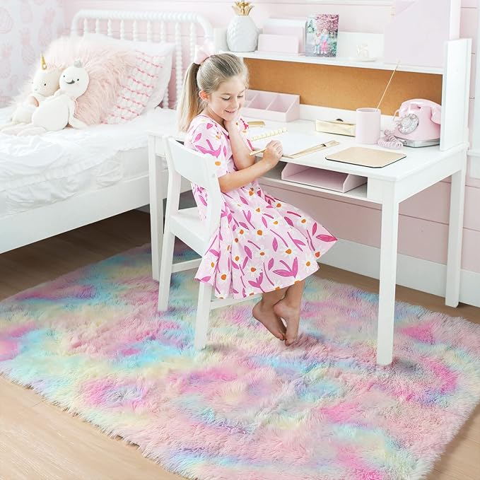 Rainbow Pastel Kids Rugs for Toddler Girls Bedroom, Cute Unicorn Room Decor - Image 3