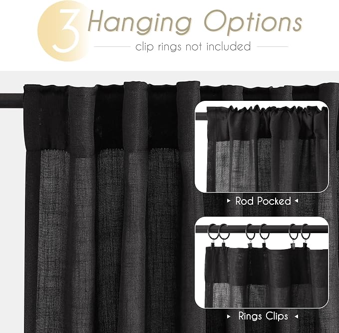Black Linen Curtains 120 inches Long - Image 5