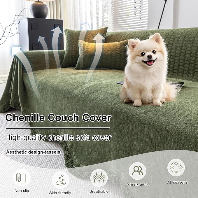 ROOMLIFE Green Couch Cover Sofa Covers, Chenille Couches Covers - Image 2