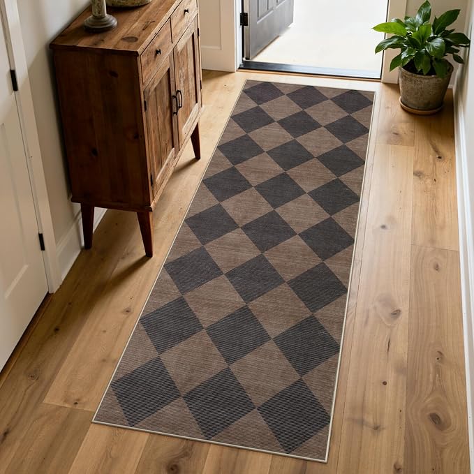 Beeiva Checkered Print Hallway Runner Rug 2x6, Moroccan Kitchen Runner Rugs Non - Image 6