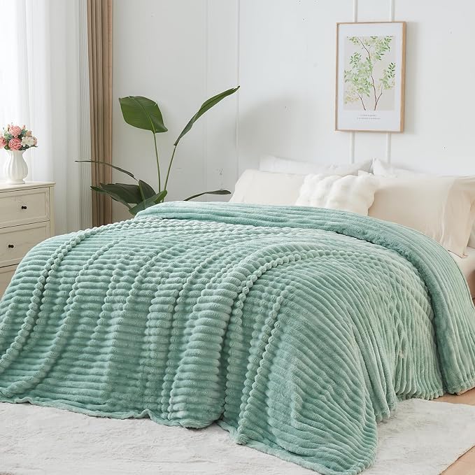NEWCOSPLAY Super Soft King Blanket New Sage Green Premium Silky Flannel Fleece - Image 3