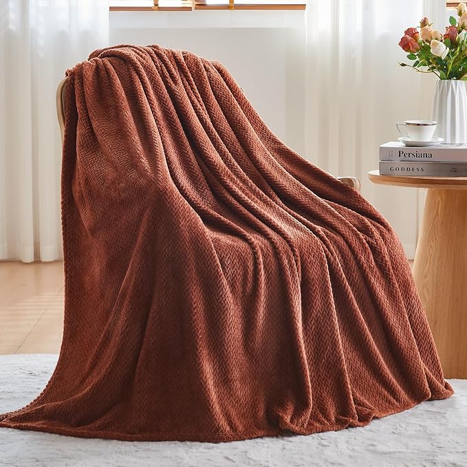 NEWCOSPLAY Super Soft Queen Blanket Coffee Premium Silky Flannel Fleece Leaves - Image 4