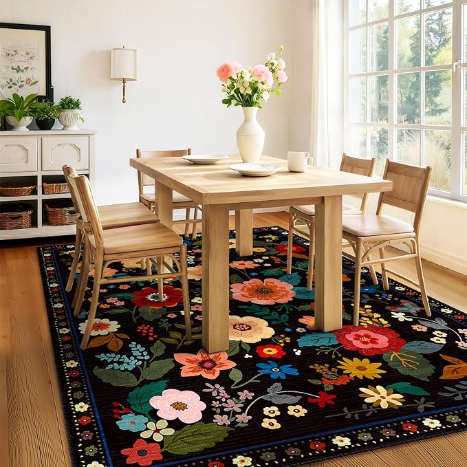 RELEANY Floral Nursery 5x8 Area Rugs Washable Print Boho Cute Carpet Non Slip - Image 9