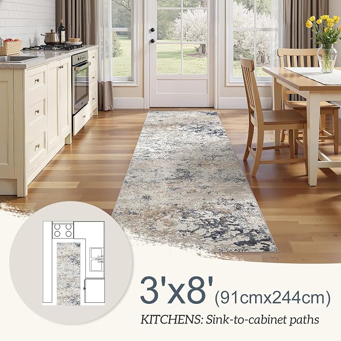 DMOYEST Washable Runner Rug for Hallway: 3x8 Neutral Modern Abstract Low Pile - Image 5