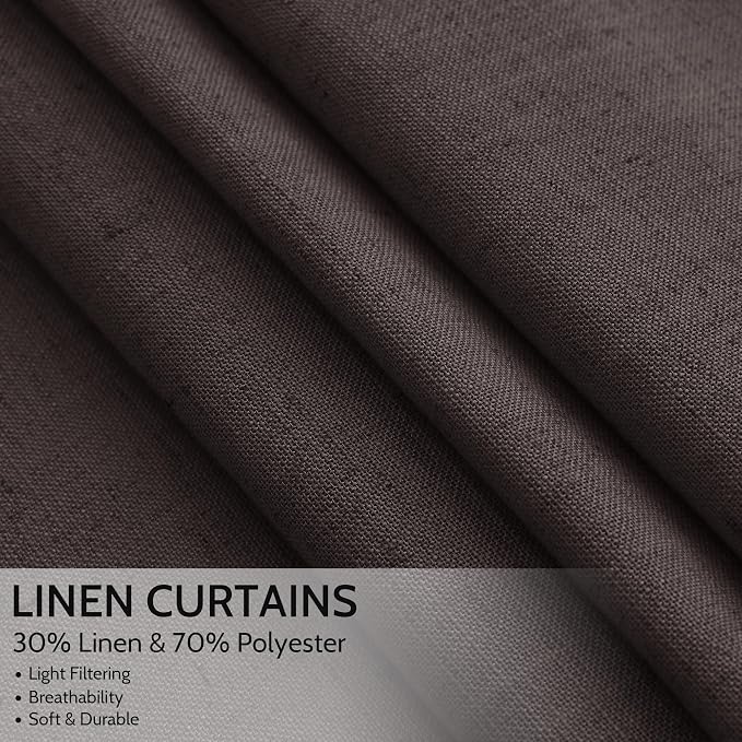 Nanspring Cocoa Coffee Linen Blend Light Filtering Back Tab Curtains 96 Inches - Image 2
