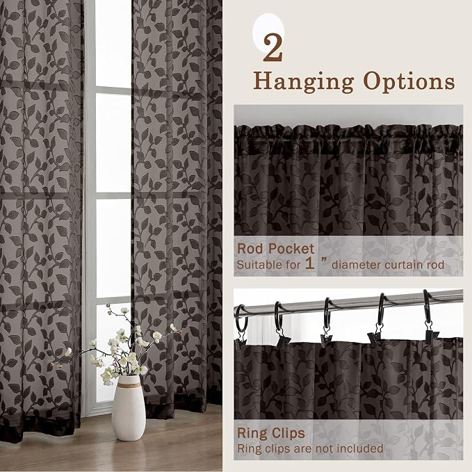 Chyhomenyc Chocolate Short Curtains 45 Inch Length 2 Panels, Light Filtering - Image 7