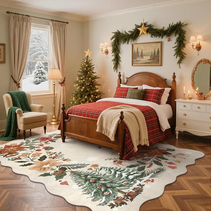 Lahome Floral Christmas Rugs for Living Room, 5x7 Christmas Area Rug for - Image 3