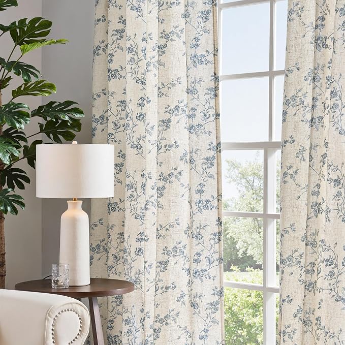 jinchan Linen Floral Curtains 84 Inch Farmhouse Country Flower Drapes Rustic - Image 7