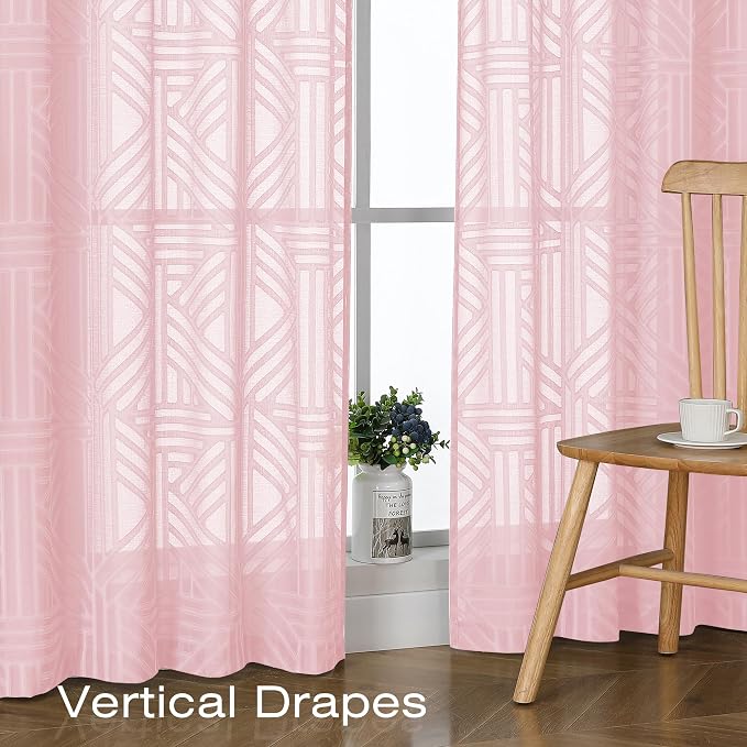 Simplebrand Blush Semi Sheer Curtains 45 Inch Length 2 Panels, Geometric - Image 5