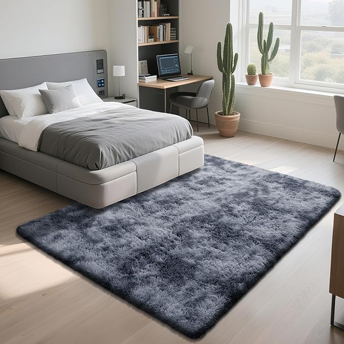 Fluffy Rug Shaggy Area Rug, Mottling Dark Grey 2x4 Area Rugs - Image 3