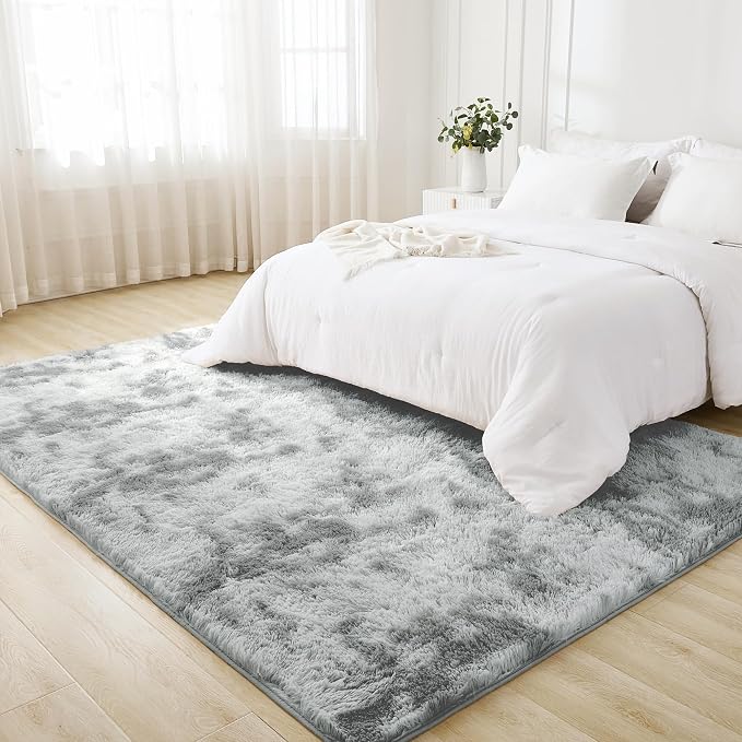 Litanika 4x6 Shag Area Rug for Living Room Bedroom, Tie-Dyed Light Grey High - Image 3