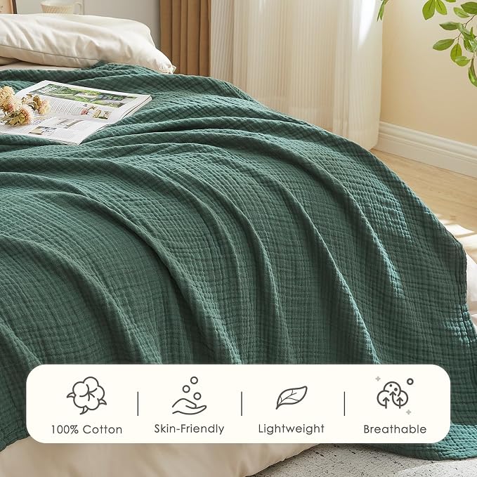 EMME Cotton Muslin King Blanket Bed Layering Breathable Gauze Blanket Soft - Image 6