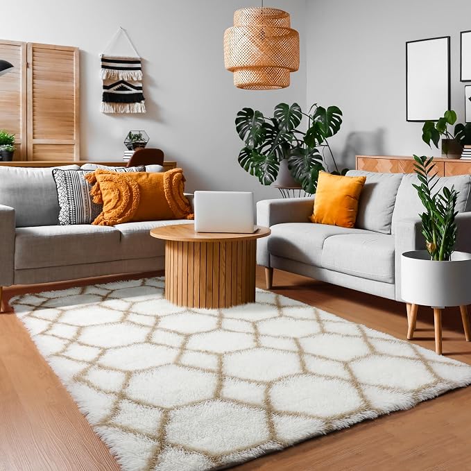 ONASAR Area Rugs for Bedroom Living Room, Fluffy 4x6 White and Beige Throw Rug - Image 6