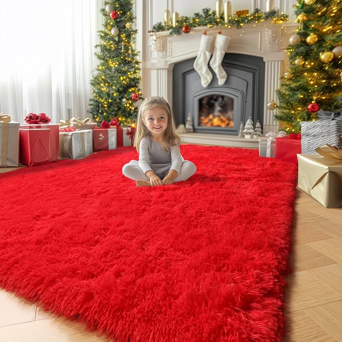 Amdrebio Red Area Rugs for Living Room Bedroom Decor, Christmas Rug 5x8 by Amdrebio