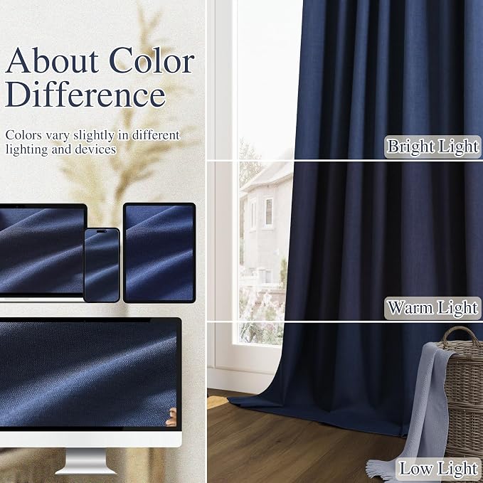 Guken Navy Blue 100% Blackout Curtains 96 Inch Length 2 Panels Set - Image 7