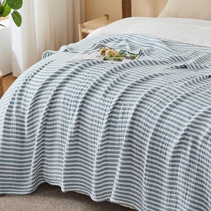 EMME Cotton Muslin King Blanket Bed Layering Bedspread Coverlet Breathable - Image 5