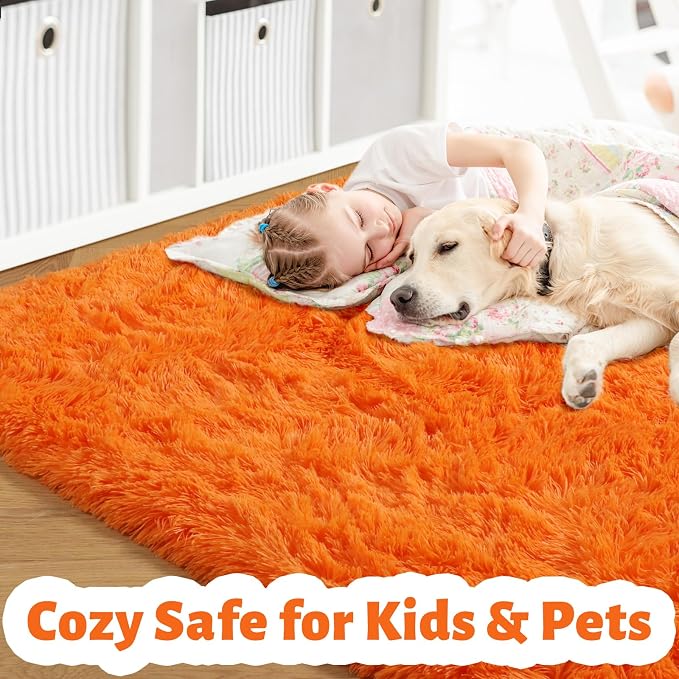 Amdrebio Orange Rugs for Bedroom Living Room, 5x7 Fluffy Fuzzy Area Rugs for - Image 2
