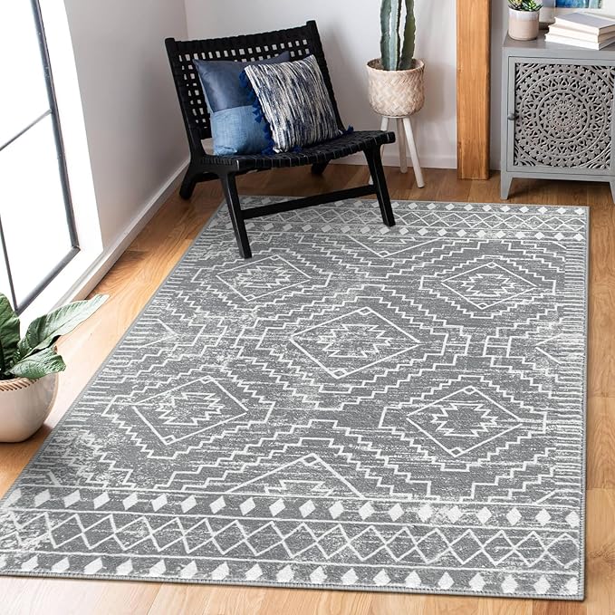 Wonnitar Moroccan Washable Rugs 4x6, Non-Slip Gray Living Room Area Rug by Wonnitar